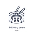 Linear military drum musical instrument icon from Army outline collection. Thin line military drum musical instrument vector