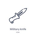 Linear military knife icon from Army and war outline collection. Thin line military knife vector isolated on white background.