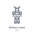 Linear military robot machine icon from Army outline collection. Thin line military robot machine vector isolated on white