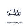 Linear military transport icon from Army outline collection. Thin line military transport vector isolated on white background.