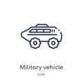 Linear military vehicle icon from Army outline collection. Thin line military vehicle vector isolated on white background.