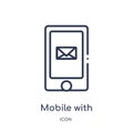 Linear mobile with envelope icon from Comunation outline collection. Thin line mobile with envelope vector isolated on white