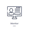Linear monitor icon from Blogger and influencer outline collection. Thin line monitor vector isolated on white background. monitor Royalty Free Stock Photo