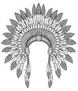 Linear monochrome drawing: ancient American Indian head dress. Royalty Free Stock Photo