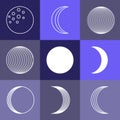 Linear moon and crescent icons.