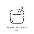 Linear mortar with mace icon from Bistro and restaurant outline collection. Thin line mortar with mace vector isolated on white