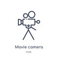Linear movie camera icon from Cinema outline collection. Thin line movie camera vector isolated on white background. movie camera