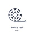 Linear movie reel icon from Cinema outline collection. Thin line movie reel vector isolated on white background. movie reel trendy Royalty Free Stock Photo