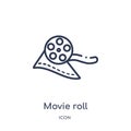 Linear movie roll icon from Cinema outline collection. Thin line movie roll vector isolated on white background. movie roll trendy