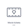 Linear movie tickets icon from Birthday party outline collection. Thin line movie tickets vector isolated on white background.