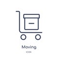 Linear moving icon from Delivery and logistic outline collection. Thin line moving vector isolated on white background. moving Royalty Free Stock Photo