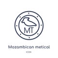 Linear mozambican metical icon from Africa outline collection. Thin line mozambican metical vector isolated on white background.