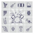 Linear musical instruments vector icons set