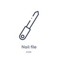 Linear nail file icon from Beauty outline collection. Thin line nail file vector isolated on white background. nail file trendy