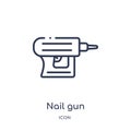 Linear nail gun icon from Construction outline collection. Thin line nail gun vector isolated on white background. nail gun trendy