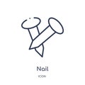 Linear nail icon from Construction tools outline collection. Thin line nail vector isolated on white background. nail trendy