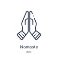 Linear namaste icon from India and holi outline collection. Thin line namaste icon isolated on white background. namaste trendy