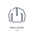 Linear nylon jacket icon from Clothes outline collection. Thin line nylon jacket vector isolated on white background. nylon jacket