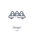 Linear onigiri icon from Hotel and restaurant outline collection. Thin line onigiri icon isolated on white background. onigiri