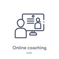 Linear online coaching icon from Elearning and education outline collection. Thin line online coaching vector isolated on white