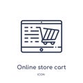 Linear online store cart icon from Commerce outline collection. Thin line online store cart icon isolated on white background.