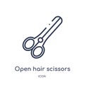 Linear open hair scissors icon from Beauty outline collection. Thin line open hair scissors vector isolated on white background.