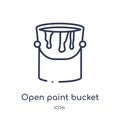 Linear open paint bucket icon from Construction tools outline collection. Thin line open paint bucket vector isolated on white