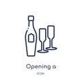 Linear opening a champagne bottle icon from Food outline collection. Thin line opening a champagne bottle icon isolated on white Royalty Free Stock Photo