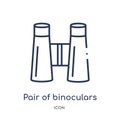 Linear pair of binoculars icon from General outline collection. Thin line pair of binoculars icon isolated on white background.