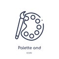 Linear palette and paint brush icon from Art outline collection. Thin line palette and paint brush icon isolated on white Royalty Free Stock Photo