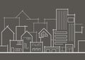 Linear panoramic sketch city on gray background