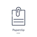 Linear paperclip attachment icon from Miscellaneous outline collection. Thin line paperclip attachment icon isolated on white Royalty Free Stock Photo