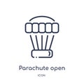 Linear parachute open icon from Airport terminal outline collection. Thin line parachute open vector isolated on white background