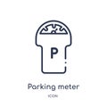 Linear parking meter icon from City elements outline collection. Thin line parking meter vector isolated on white background.