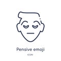 Linear pensive emoji icon from Emoji outline collection. Thin line pensive emoji vector isolated on white background. pensive