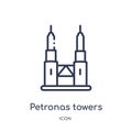 Linear petronas towers icon from Buildings outline collection. Thin line petronas towers vector isolated on white background.