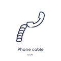 Linear phone cable icon from Internet security and networking outline collection. Thin line phone cable icon isolated on white Royalty Free Stock Photo