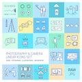 Linear photography and camera icons set Royalty Free Stock Photo
