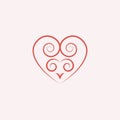 linear pink heart with a decorative pattern icon, logo, symbol o