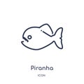 Linear piranha icon from Animals outline collection. Thin line piranha icon isolated on white background. piranha trendy