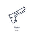 Linear pistol icon from Army and war outline collection. Thin line pistol vector isolated on white background. pistol trendy Royalty Free Stock Photo