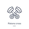 Linear pistons cross icon from Mechanicons outline collection. Thin line pistons cross icon isolated on white background. pistons Royalty Free Stock Photo