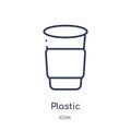 Linear plastic drinking cup icon from Food outline collection. Thin line plastic drinking cup icon isolated on white background. Royalty Free Stock Photo