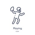 Linear playing throwing the ball in his hand icon from American football outline collection. Thin line playing throwing the ball
