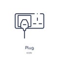 Linear plug icon from Electrian connections outline collection. Thin line plug vector isolated on white background. plug trendy Royalty Free Stock Photo