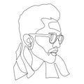 Linear portrait human face in glasses drawn in one continuous line. Minimal linear vector logo design for eyeglass store, vision