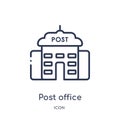 Linear post office icon from Buildings outline collection. Thin line post office vector isolated on white background. post office Royalty Free Stock Photo