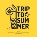 Linear poster text summer travel with a cocktail Royalty Free Stock Photo