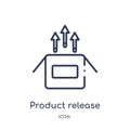 Linear product release icon from General outline collection. Thin line product release icon isolated on white background. product