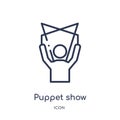 Linear puppet show icon from Entertainment and arcade outline collection. Thin line puppet show vector isolated on white